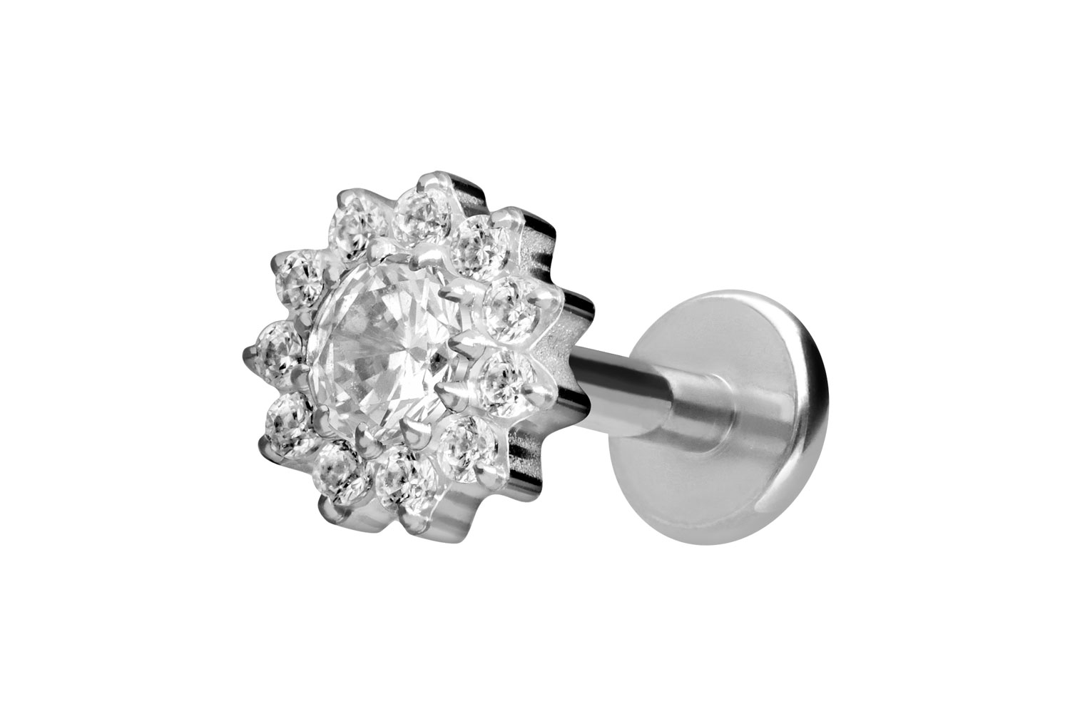 Titan Labret Piercing mit Innengewinde KRISTALLBLUME